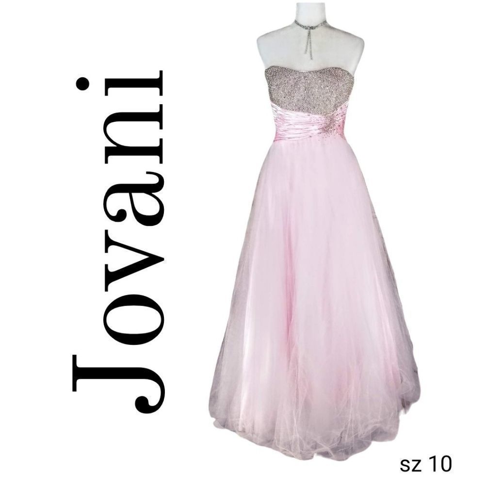 Jovani Strapless Beaded Pink Princess Fairy Prom Wedding Long Maxi Gown Dress